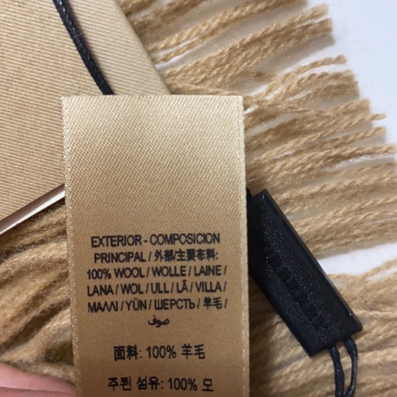 HP🎊 NWT Burberry tan and neon green wool scarf - Picture 8 of 10